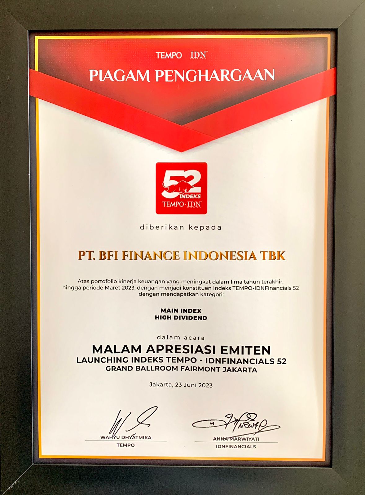 BFI Finance Acknowledged